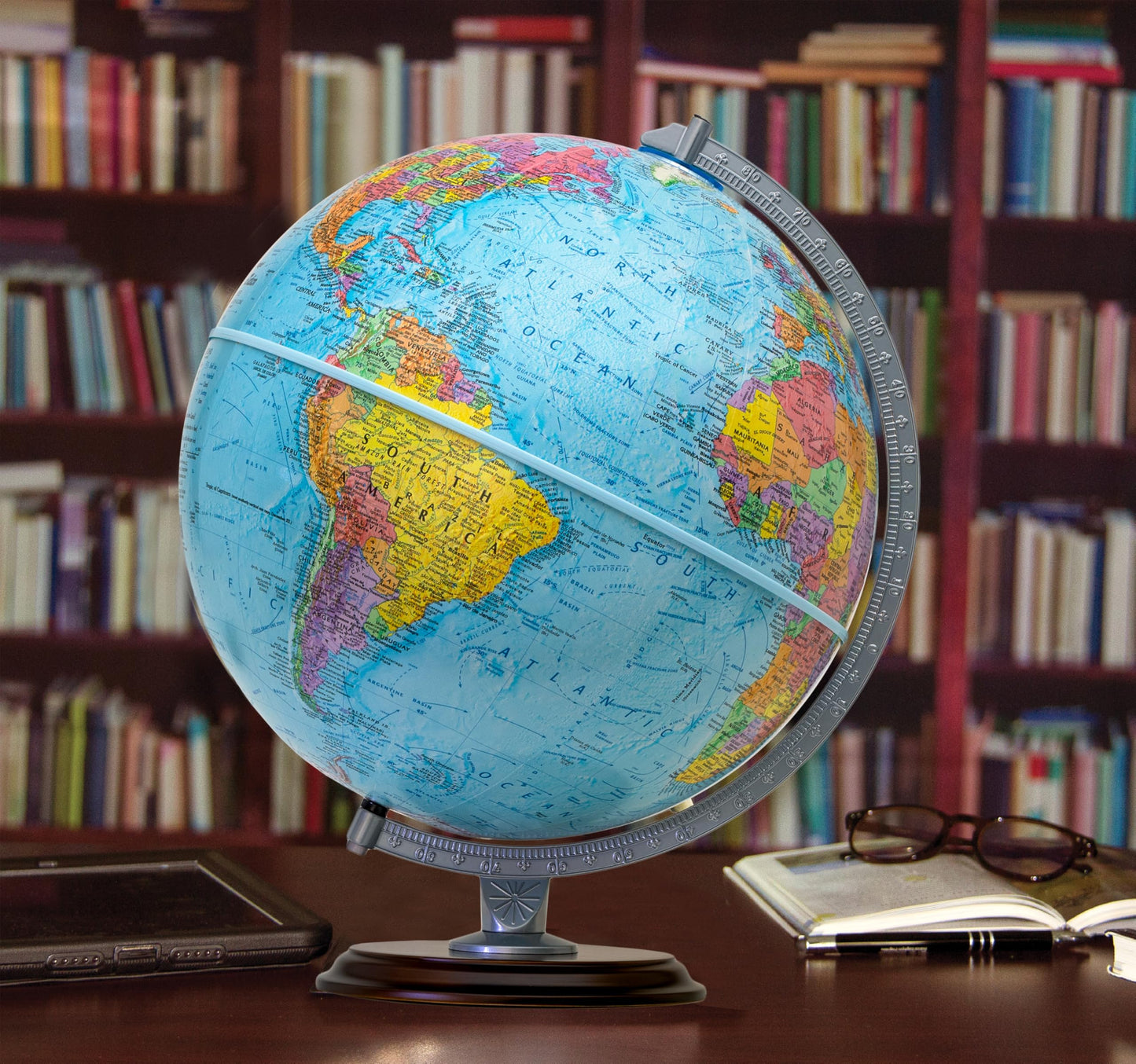 Replogle Easy To Assemble Student - Educational Classic World globe  Blue Ocean  Raised Relief feature  including a bonus map  made in USA  12/30cm diameter. In minutes you will have this globe assembled and ready for use. (Ready To Assemble- Blue)