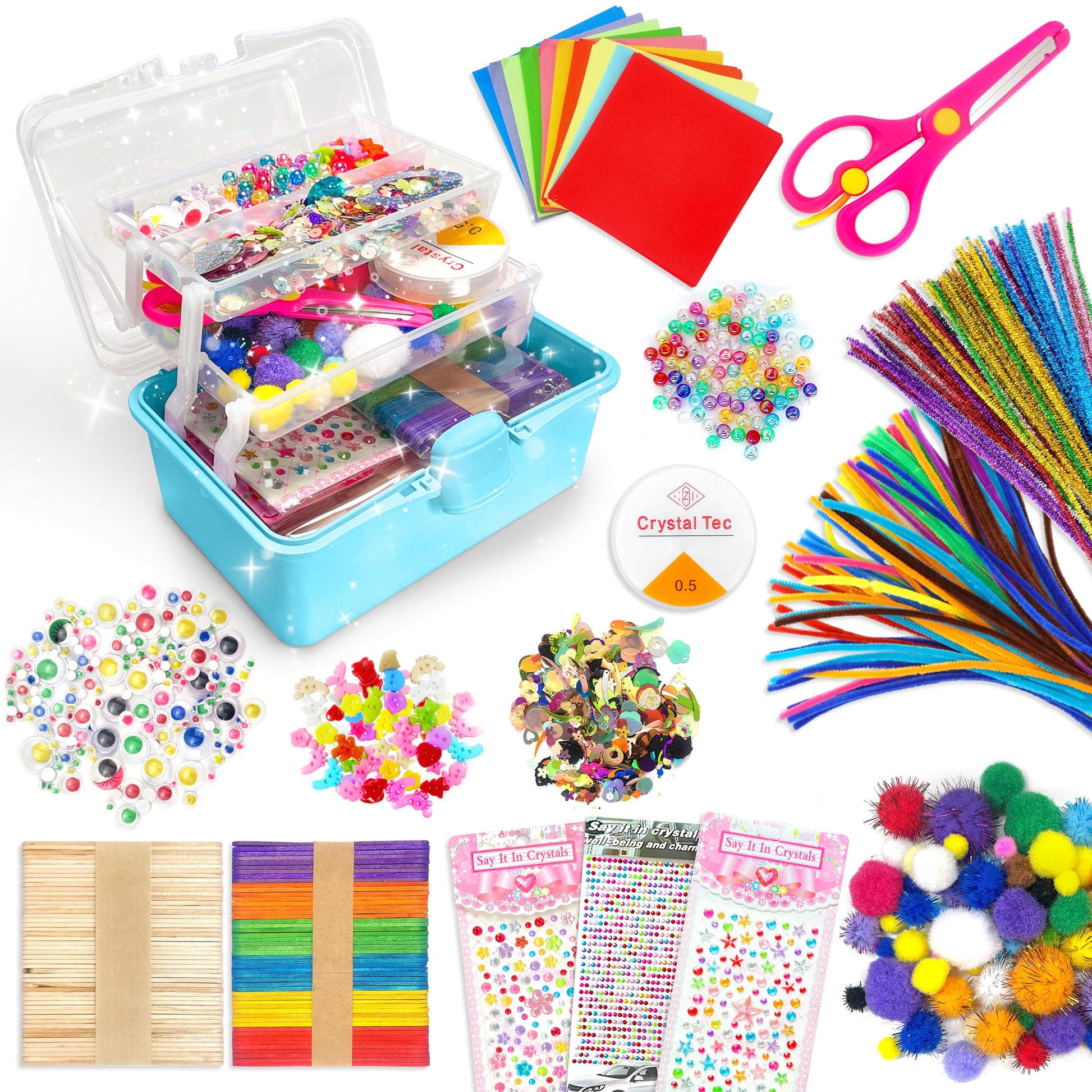 LINAYE 2500+PCS Arts and Crafts Supplies for Kids, DIY Craft Supplies Kit Box for Ages 6-8, Arts and Crafts Kit for Kids, Crafti