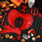Hillban 6 Pcs Halloween Devil Costume Set Include Sequin Red Horns Headband Devil Tail Bowtie Devil Wings Long Gloves Devil Fork