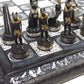 Egyptian Anubis Chess Set Black Silver and Gold Men with 16 Hieroglyphic Board