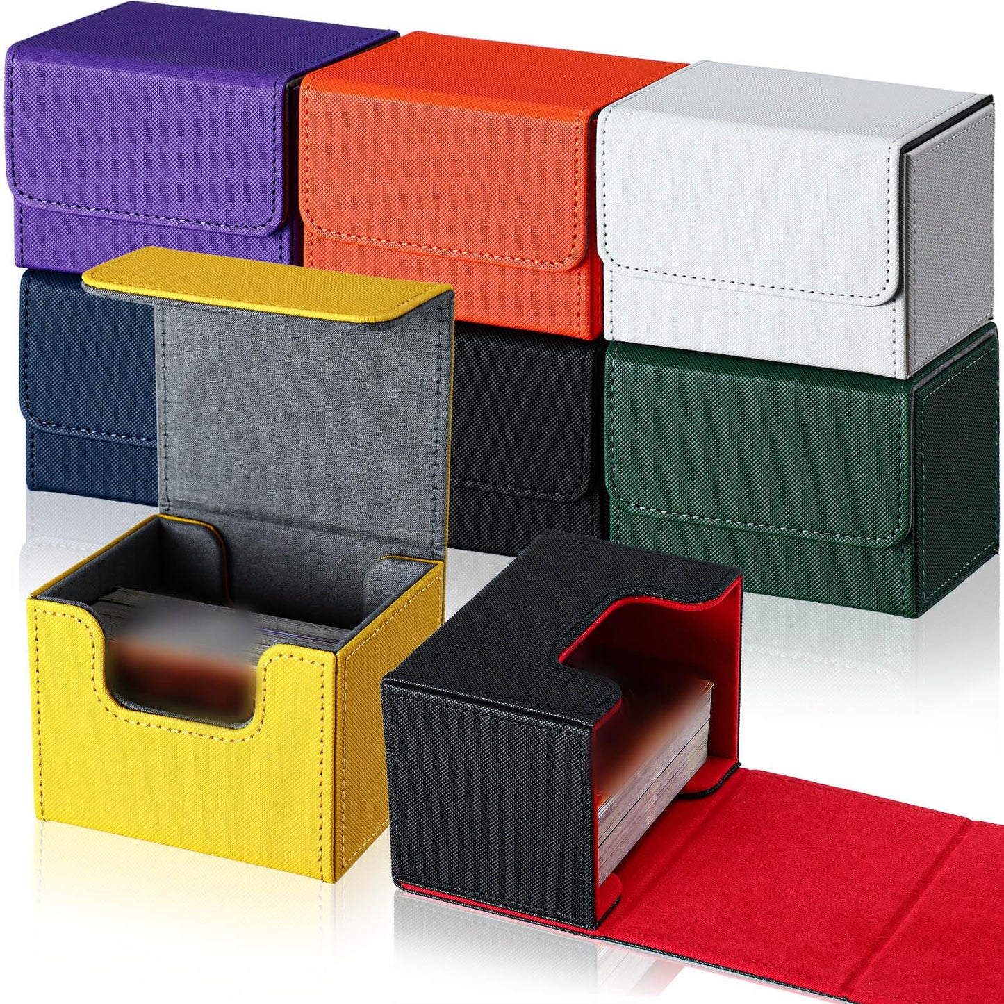 Vicenpal 8 Pack Card Deck Case Bulk, Sleeved Leather Card Boxes, Magnetic Card Game Box with Sleeves for 100 Plus Playing Cards 