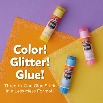 Elmers Color n Glitz Glue Sticks Washable Assorted Colors Includes Disappearing Purple Glue Sticks 6 Grams 12 Pack