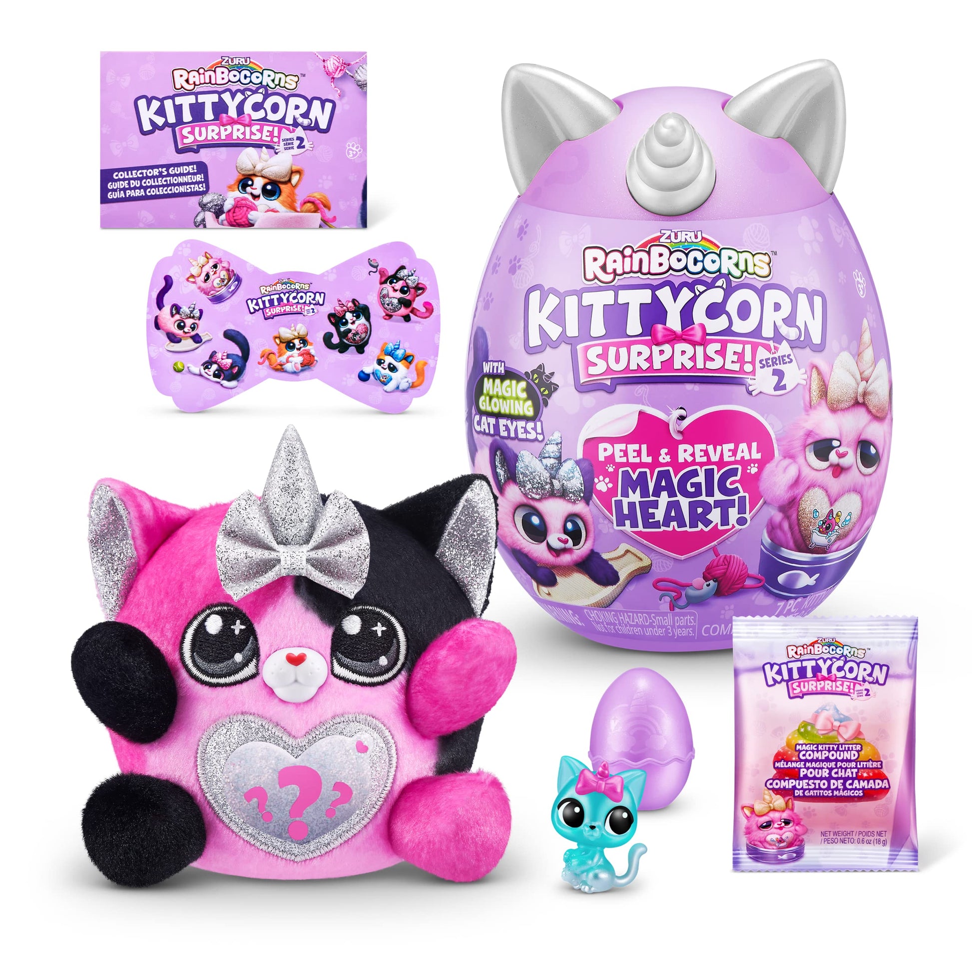 Rainbocorns Kittycorn Surprise Series 2 (Calico Cat) By Zuru, Collectible Plush Stuffed Animal, Surprise Egg, Sticker Pack, Slim