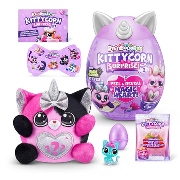 Rainbocorns Kittycorn Surprise Series 2 (Calico Cat) By Zuru, Collectible Plush Stuffed Animal, Surprise Egg, Sticker Pack, Slim