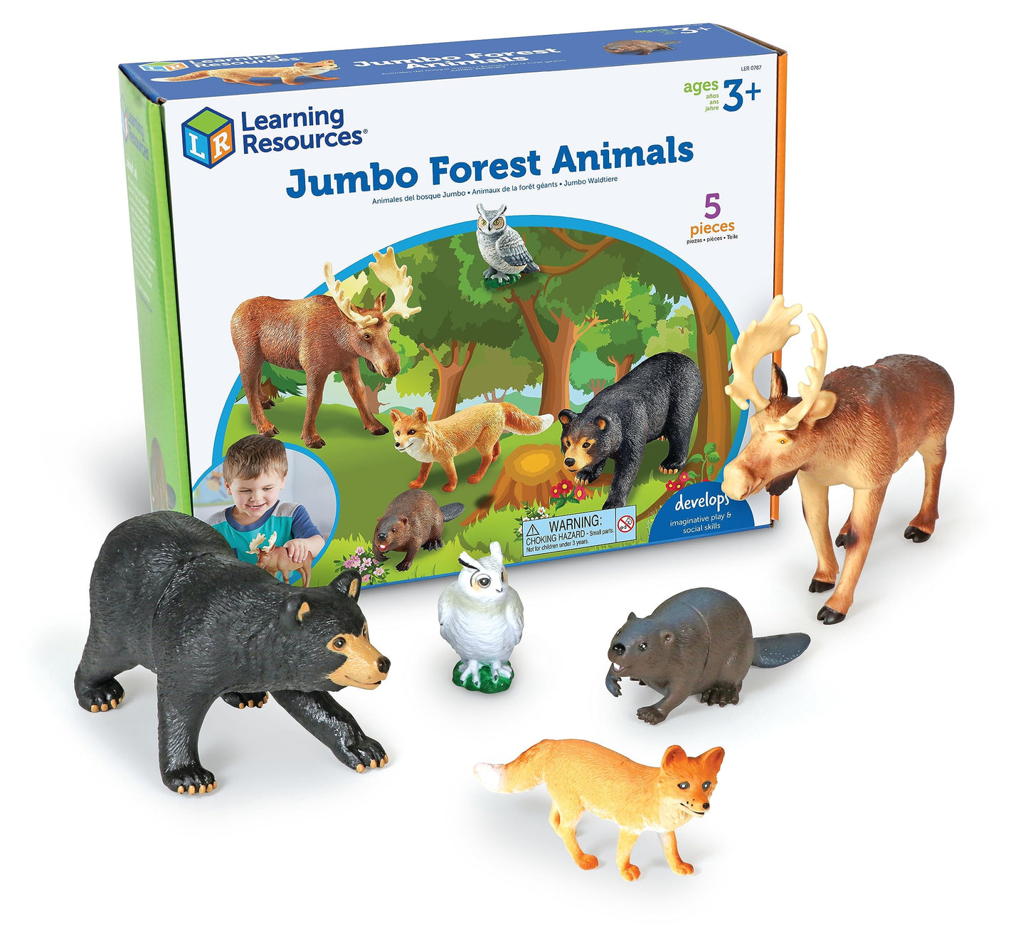 Learning Resources Jumbo Forest Animals - 5 Pieces, Ages 3+ Pretend Play Animals For Toddlers, Preschool Learning Toys, Kids Pla