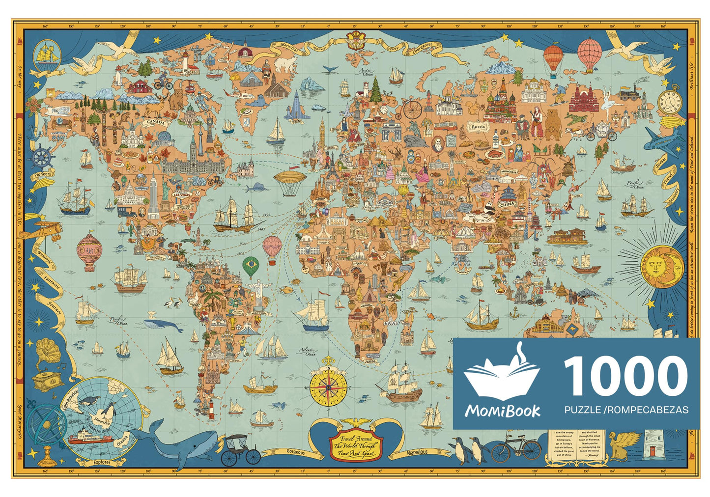 Puzzles For Adults 1000 Pieces, Momibook Jigsaw Puzzles Of World Map, Painting Image 75X50Cm(29.5''X19.7'') Toys & Game Puzzle,