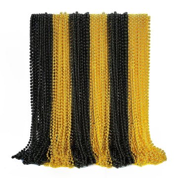 72Pcs Bead Necklaces, Metallic Gold Black New Year Bead Party Favors, New Year Eve 33'' Necklaces Costume Women Men, Parade Thro