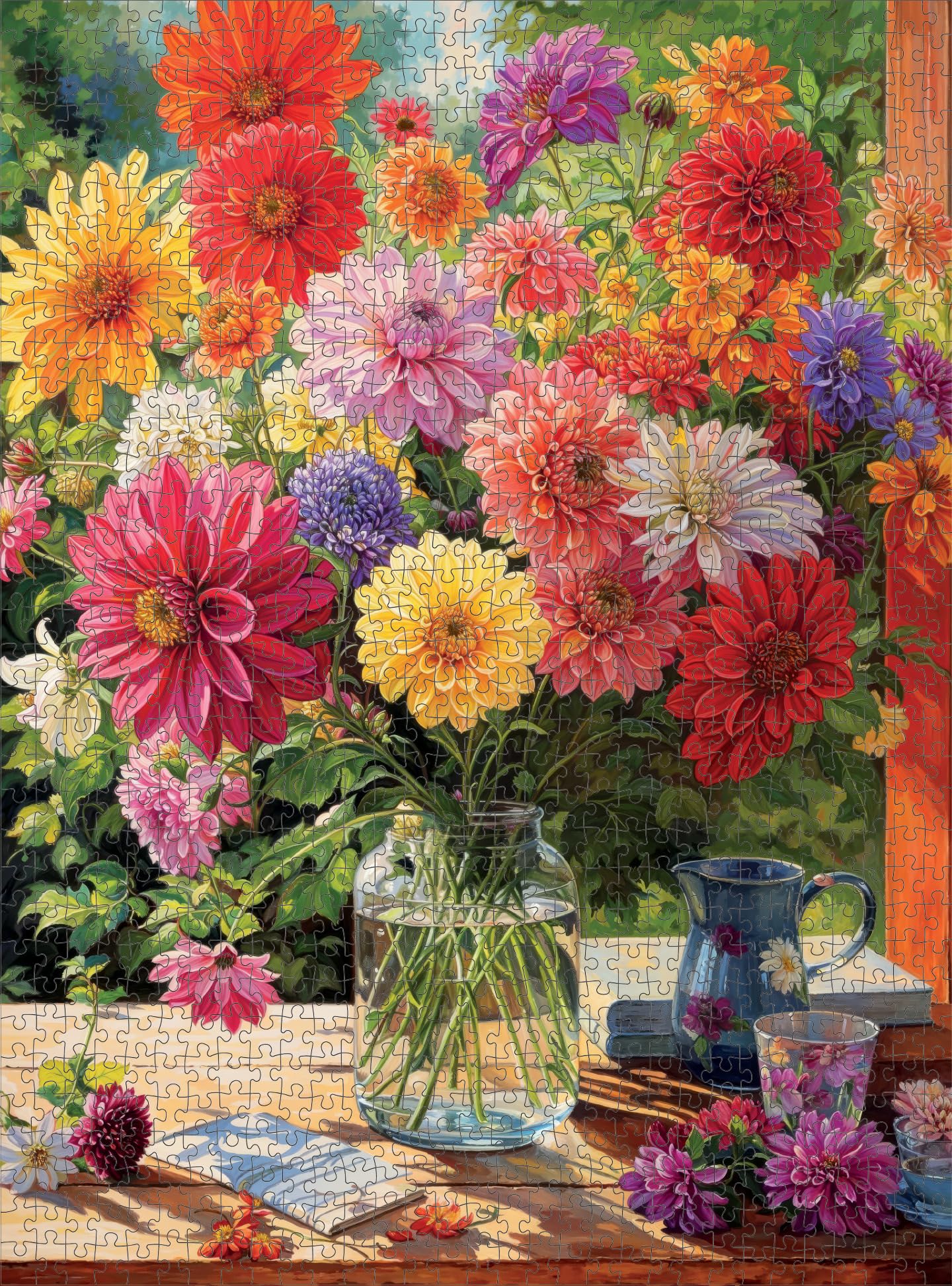 Cross & Glory - Rainbow Dahlia Delight - 1000 Piece Jigsaw Puzzle For Adults | Vibrant Flower Collection | Satin Finish | Challenging & Colorful Art