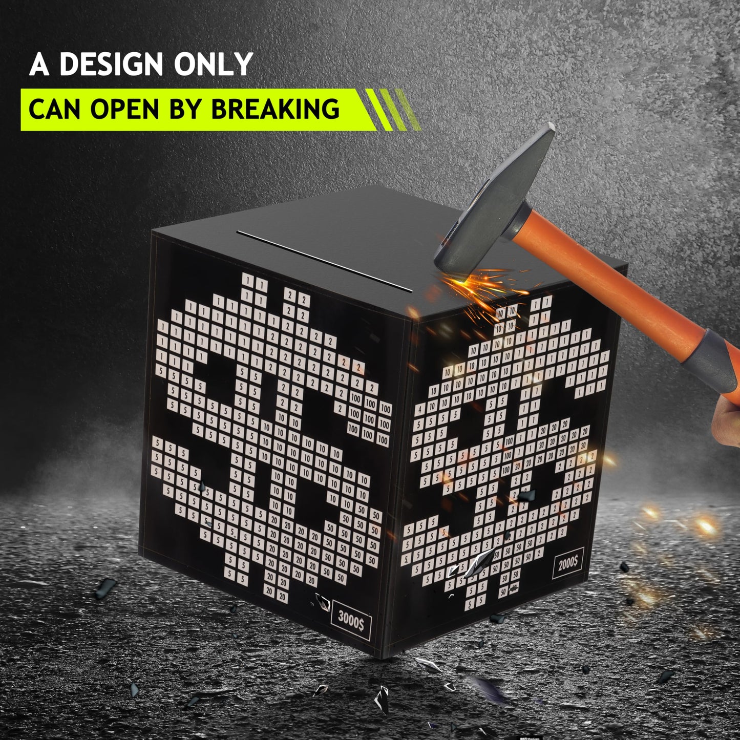 Primo Lines Piggy Bank For Adults,10K Savings Challenge Box, 4.72Inch Money Saving Box 10,000 With Counter For Savings Goal $300