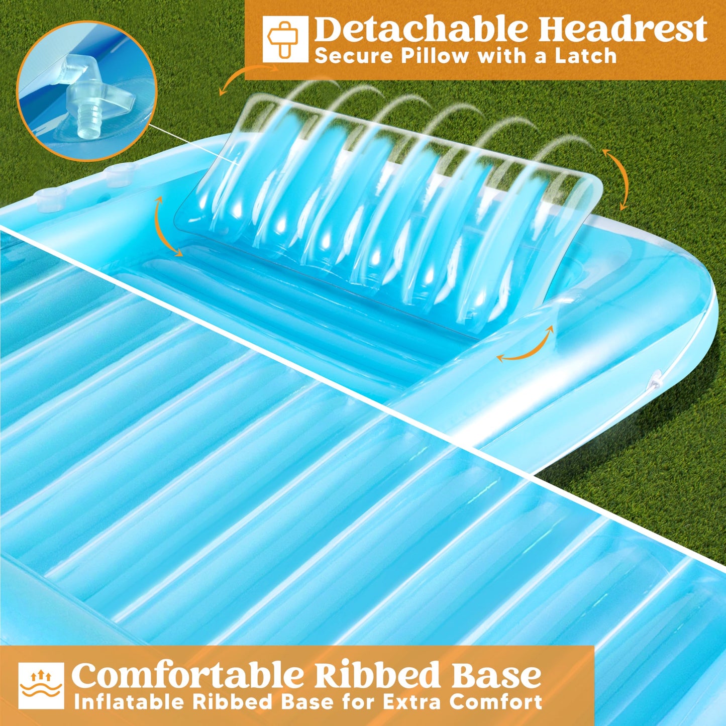 Sloosh Inflatable Tanning Pool Lounge Float  85 x 57 Extra Large Sun Tan Tub mature-themed Floats Raft for Sunbathing Suntan Blow up Lounger Bed Floatie mature-themeds(XL-Blue)