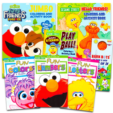 Sesame Street Coloring Book Super Set ~ 5 Book Bundle with Coloring and Learning Activities, Stickers, More Featuring Elmo, Cook
