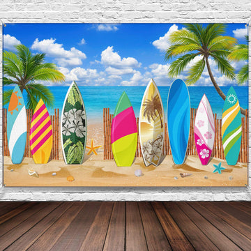 Blulu Beach Party Decorations Tropical Background Banner Summer Hawaiian Beach Decorations Surfboard Backdrop Luau Party Backdro