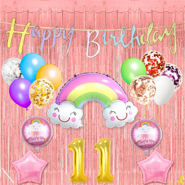 11Th Rainbow Theme Happy Birthday Banner Decoration Multicolour For 11 Year Baby Boys Girls Kids 5 Pc Rainbow 10 Pc Multicolor B