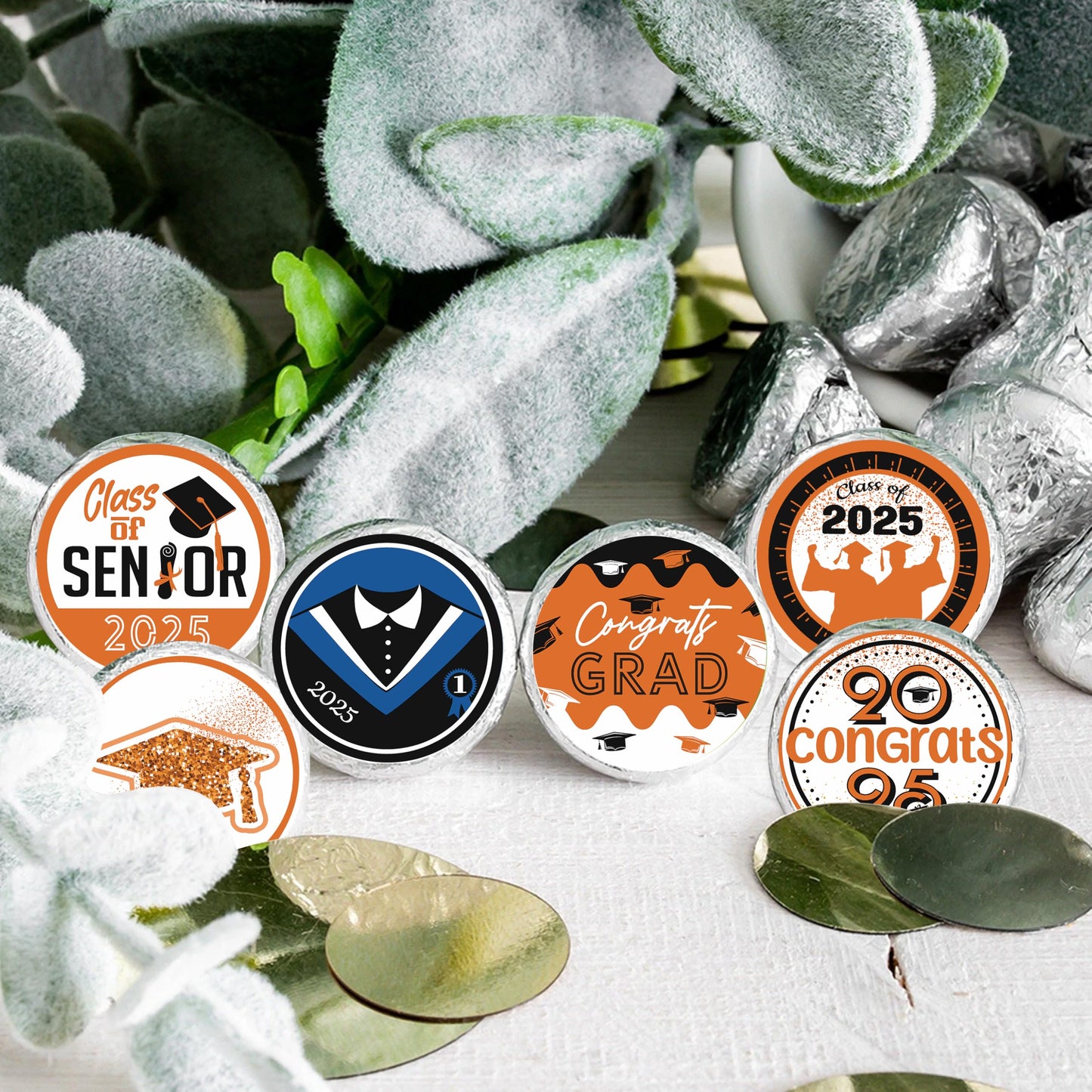 Class of Senior 2025 Blue and Black Graduation Party Favors Stickers for Chocolate Kisses, Class of 2025 Round Stickers,Graduati