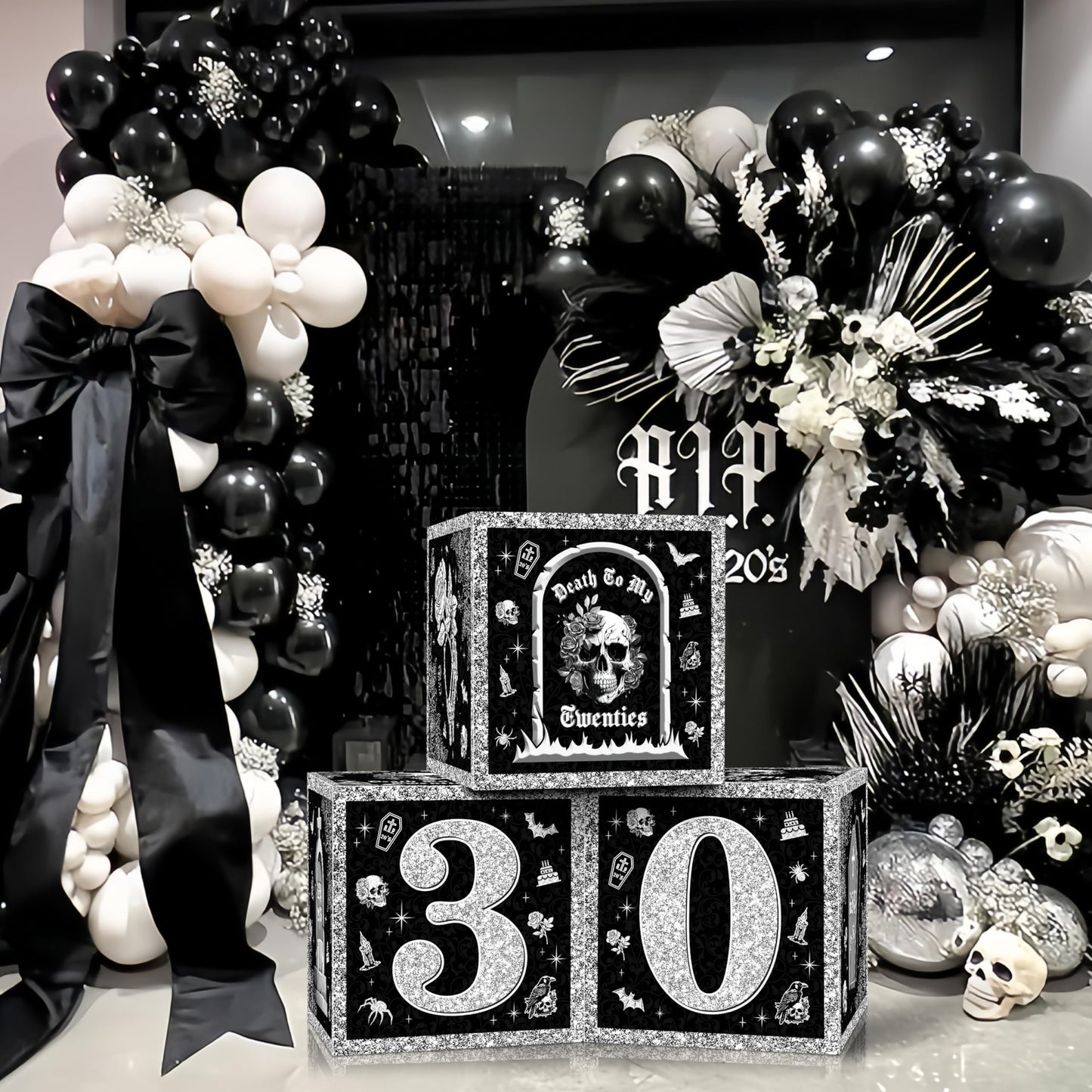 Death To My 20S Decorations 30Th Birthday Decorations Boxes For Her Him, Rip To My 20S Balloon Blocks Black Balloon Boxes With L
