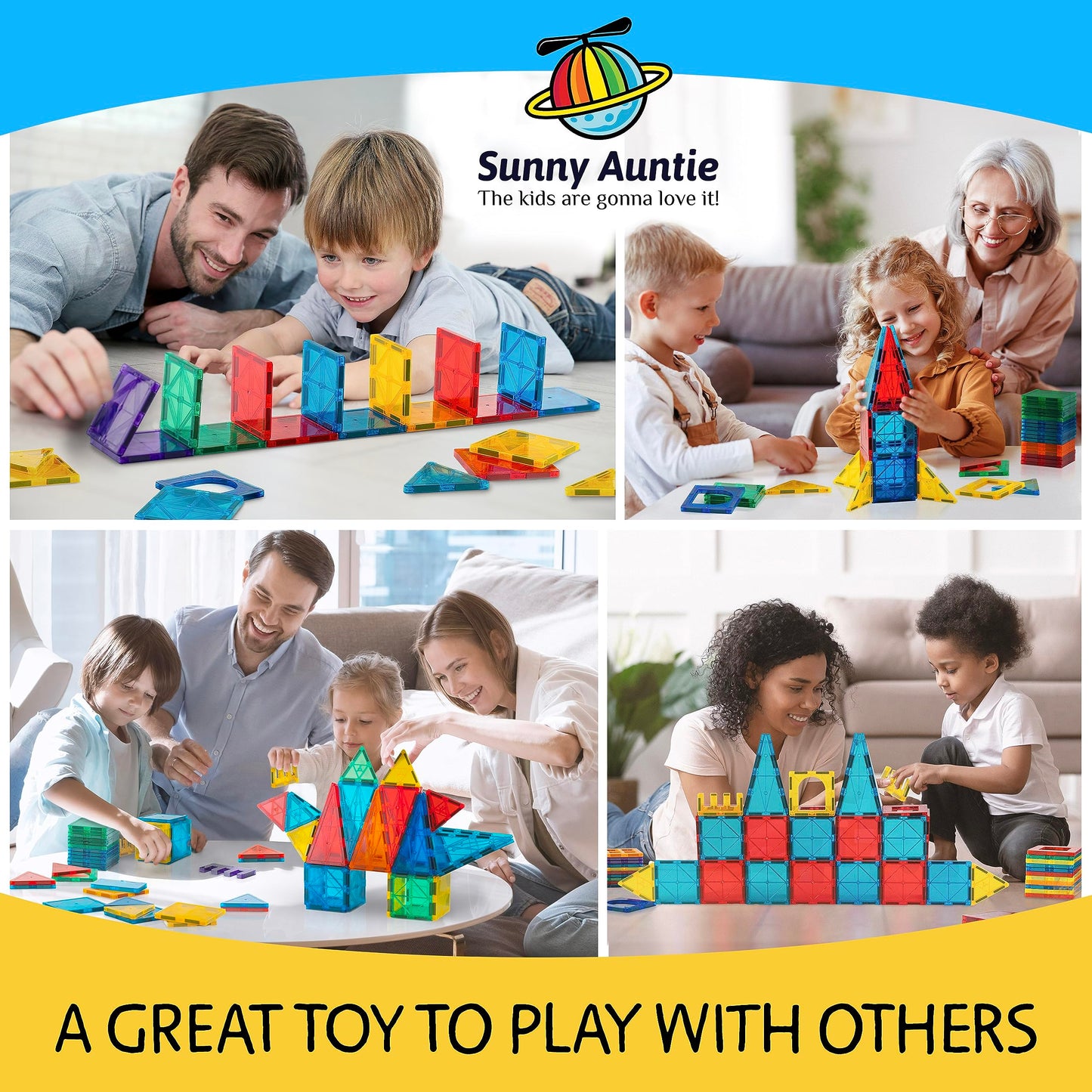 SUNNY AUNTIE Magnetic Tiles Building Set, 56 PCS STEM Toy for Kids 3-8, Multicolor Plastic Blocks, MPTSmallSets