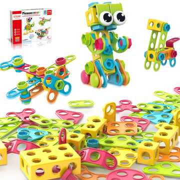 Picassotiles 115 Piece Building Blocks Set Kids Stem Toy Construction Engineering Sensory Toys Kit Block Children Early Educatio