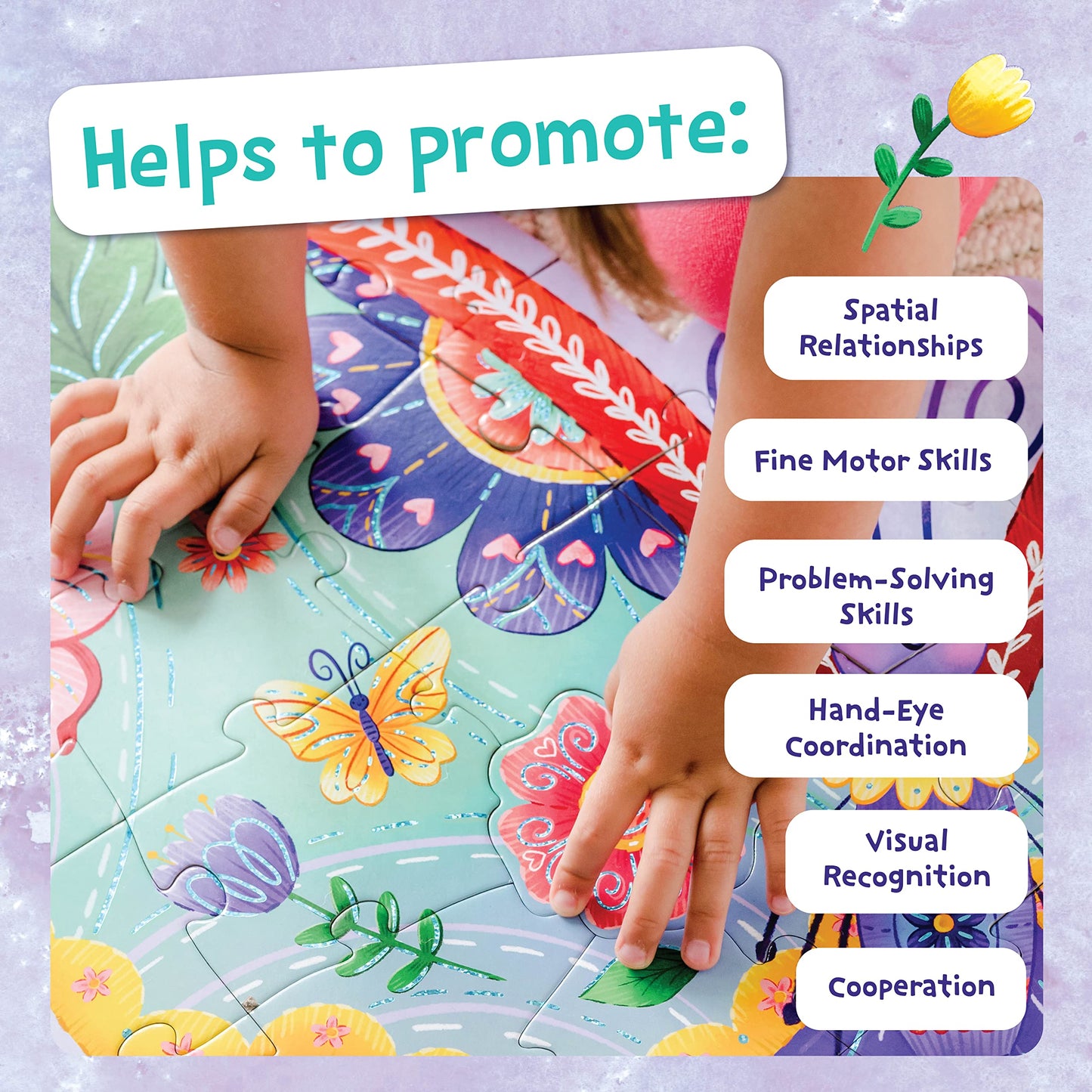 Peaceable Kingdom 53-Piece Shimmery Butterfly Floor Puzzle for Kids – Durable Berry Puzzle Pieces – Ideal for Classrooms, Ages 5 & Up