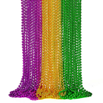 24PCS Mardi Gras Accessories, Mardi Gras Green Purple Gold Metallic Beads Necklaces Accessories Bulk, Mardi Gras Beads Necklace