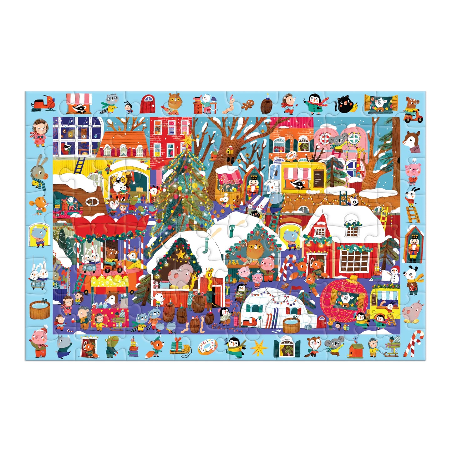 Mudpuppy Christmas Market - 64 Piece Search & Find Jigsaw Puzzle Featuring Festive Critters Shopping Around The Christmas Market