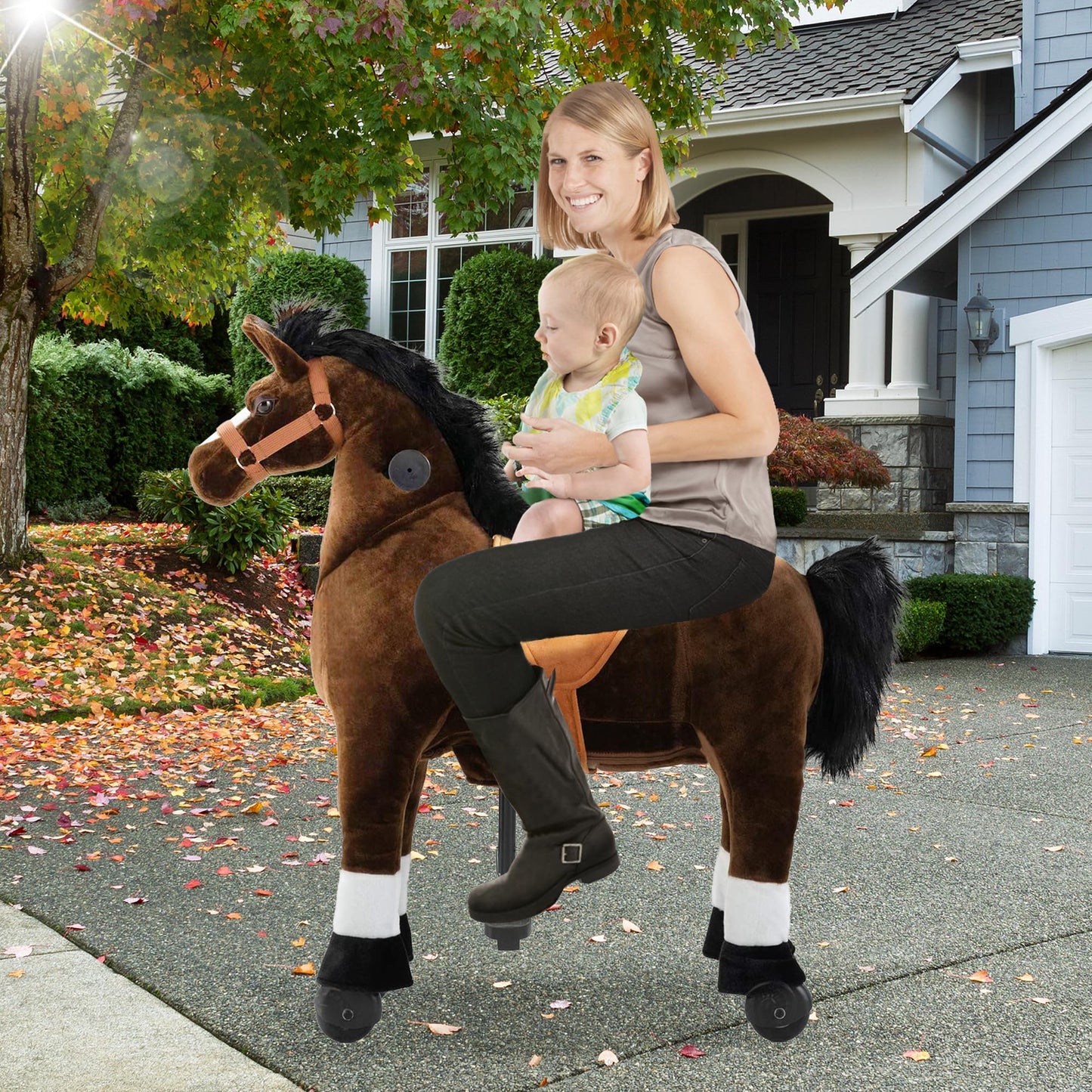 Pipleo Ride on Horse for Kids  (41.33'' Height) Horse Ride on Toy for 7 Years Old to mature-themed  Riding Horse Rider Mechanical Walking Action Plush Animal  No Battery or Electricity  Max Load 187 LBS - BRN