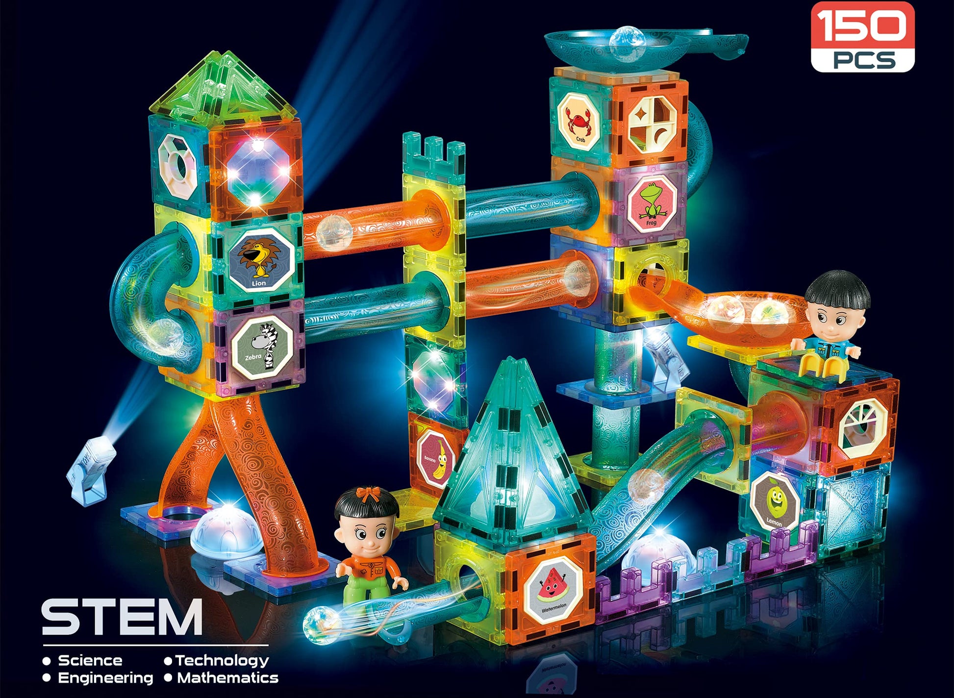 Unique Kids Magnetic Tiles Building Blocks With Marble Run - Engaging Stem/Steam Toys For Kids - Educational And Fun - Perfect C