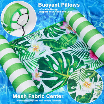 Wernnsai Water Hammock For Adults - Inflatable Pool Floats Green Pool Accessories 4-In-1 Saddle Lounge Chair Hammock Drifter Soft Mesh Green Plants Pool Float For Swimming Party Beach Sea Sunbathing
