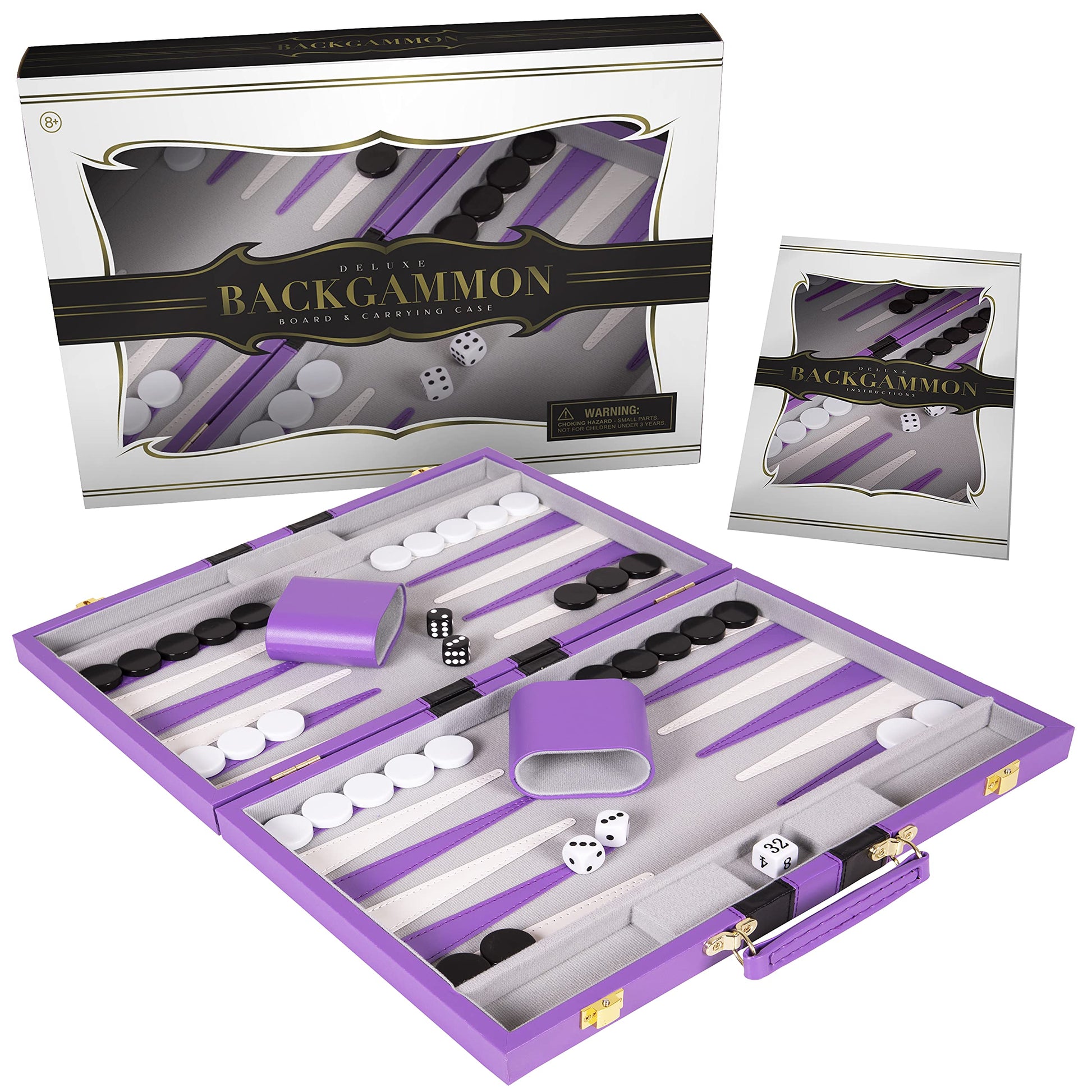 Backgn Set 11 inch  Small - Classic Board Game for mature-themeds and Kids with enhanced Leather Case - Includes Strategy & Tip Guide (Purple)
