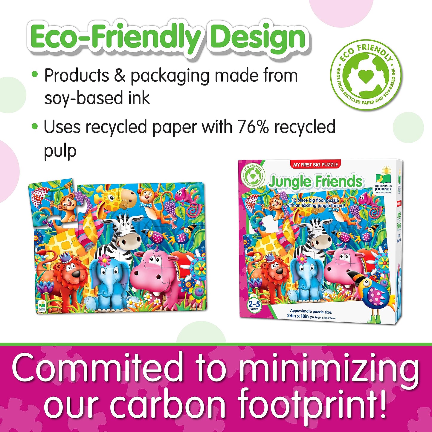 The Learning Journey My First Big Floor Puzzle - Jungle Friends - 12-Piece Toddler Puzzle (2 X 1.5 Feet) - Educational Gifts For Boys & Girls Ages 2 And Up, Multi