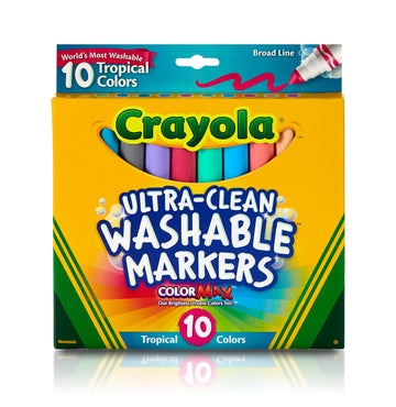 Crayola Ultra Clean Washable Markers, Tropical, Gift for Kids, 10Count