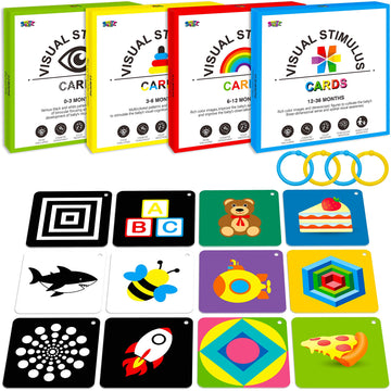 100 Pcs 200 Page Black White Colorful 3D Visual Stimulation Baby Flashcard For Newborn Baby Infant Gift (, 5.5” X 5.5”)