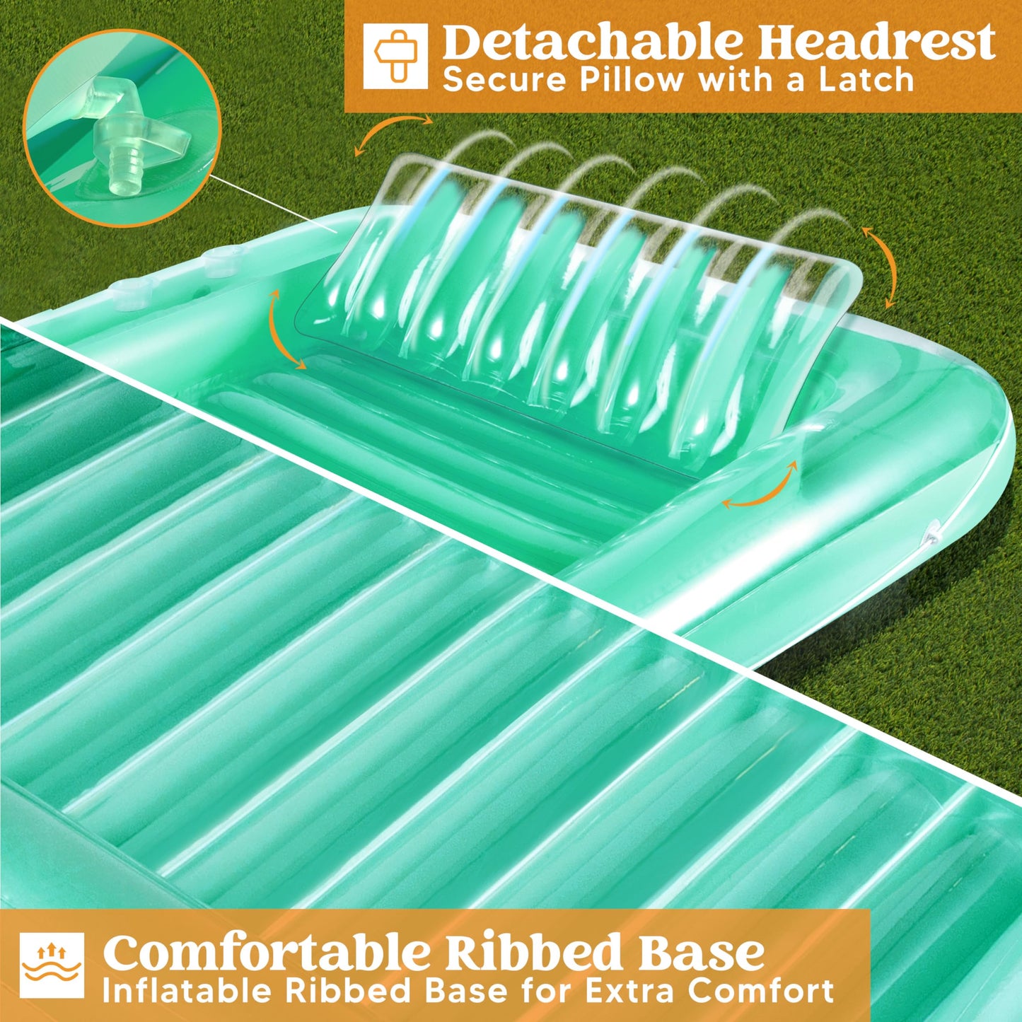 Sloosh Inflatable Tanning Pool Lounge Float  70 x 46 Suntan Tub Raft Floatie  Tanning Pool with Pillow  Personal Pool Lounger for mature-themed Summer Water Party  L-Cyan