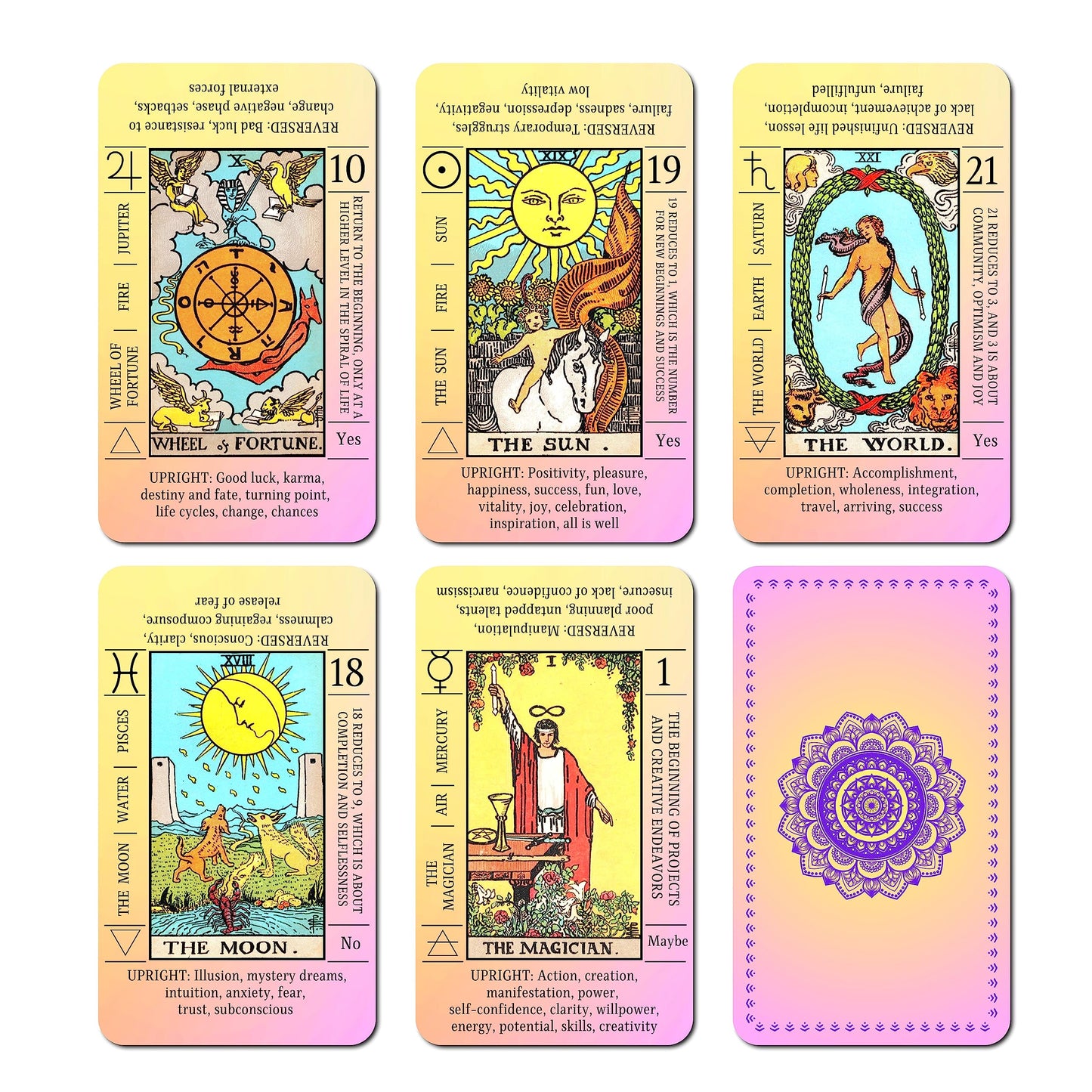 Juju'S Vibes Learning Tarot Cards For Beginners With Meanings On Them, Cute Sunset Tarot Cards Set Unique, With Keywords, Beauti