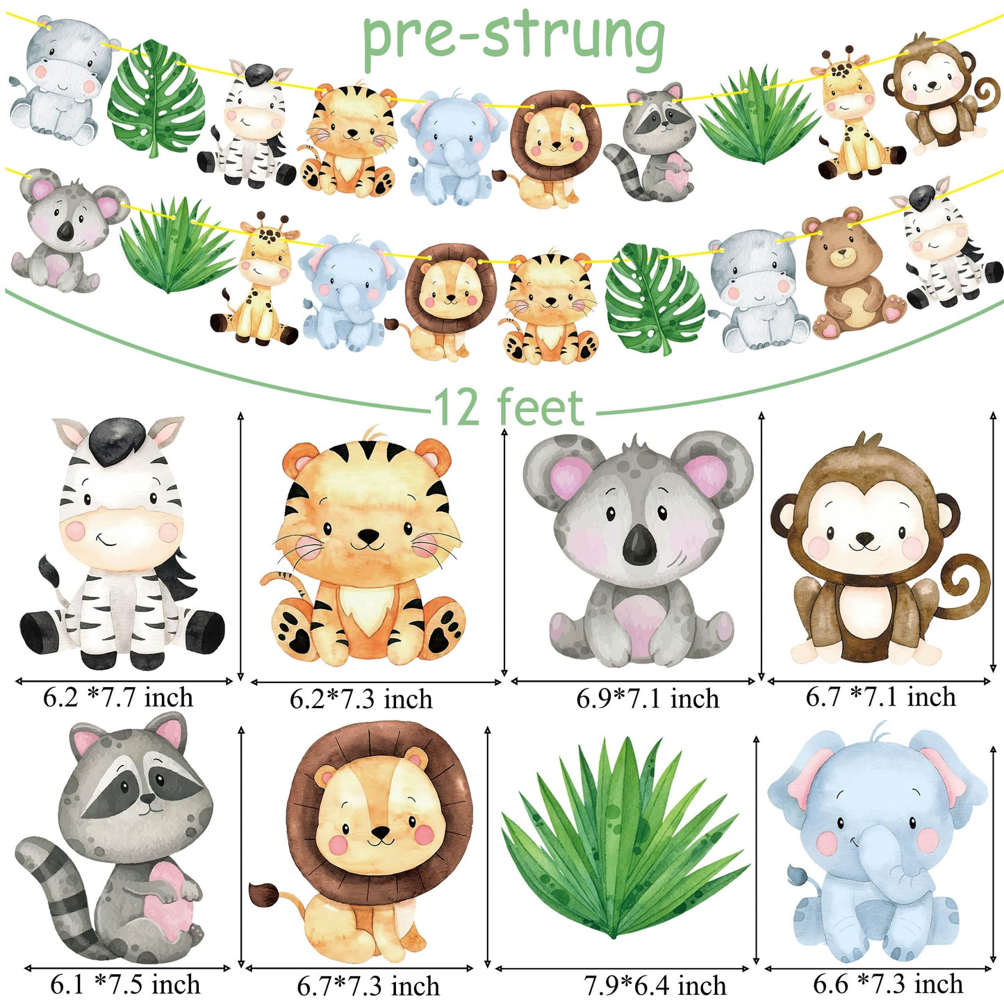 Jungle Safari Animal Banners 2pcs Safari Animals Birthday Party Cutout Banners Animal Theme Party Garland Decorations for Wild O