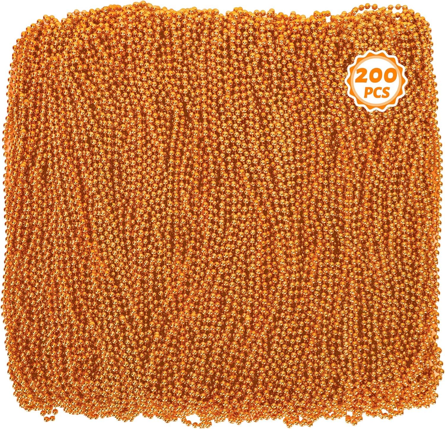 Beaded Necklace, 200 PCS 33'' Orange Mardi Gras Beads, Mardi Gras Accessories, Costume Bead Necklace Bulk, Party Parade Beads fo