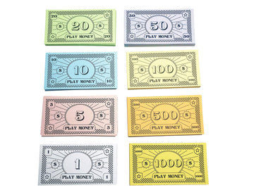 Opoly Play Money - 520Pcs Play Money for Board games - 65 of Each Bill in 8 Denominations - $1, 5, 10, 20, 50, 100, 500,  $1000