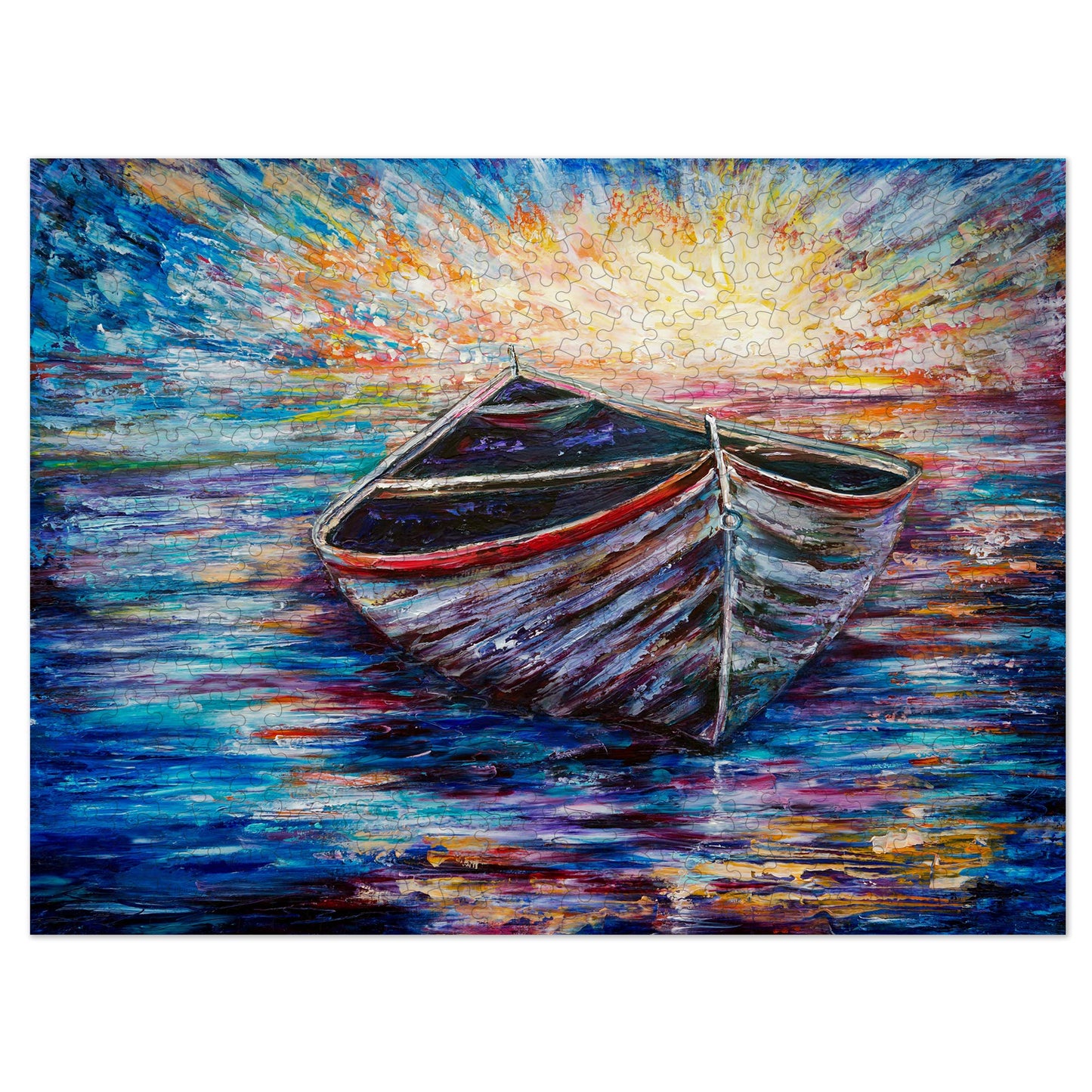 Americanflat 500 Piece Boat Puzzle, 18X24 Inches, Wooden Boat At Sunrise By Olena Art