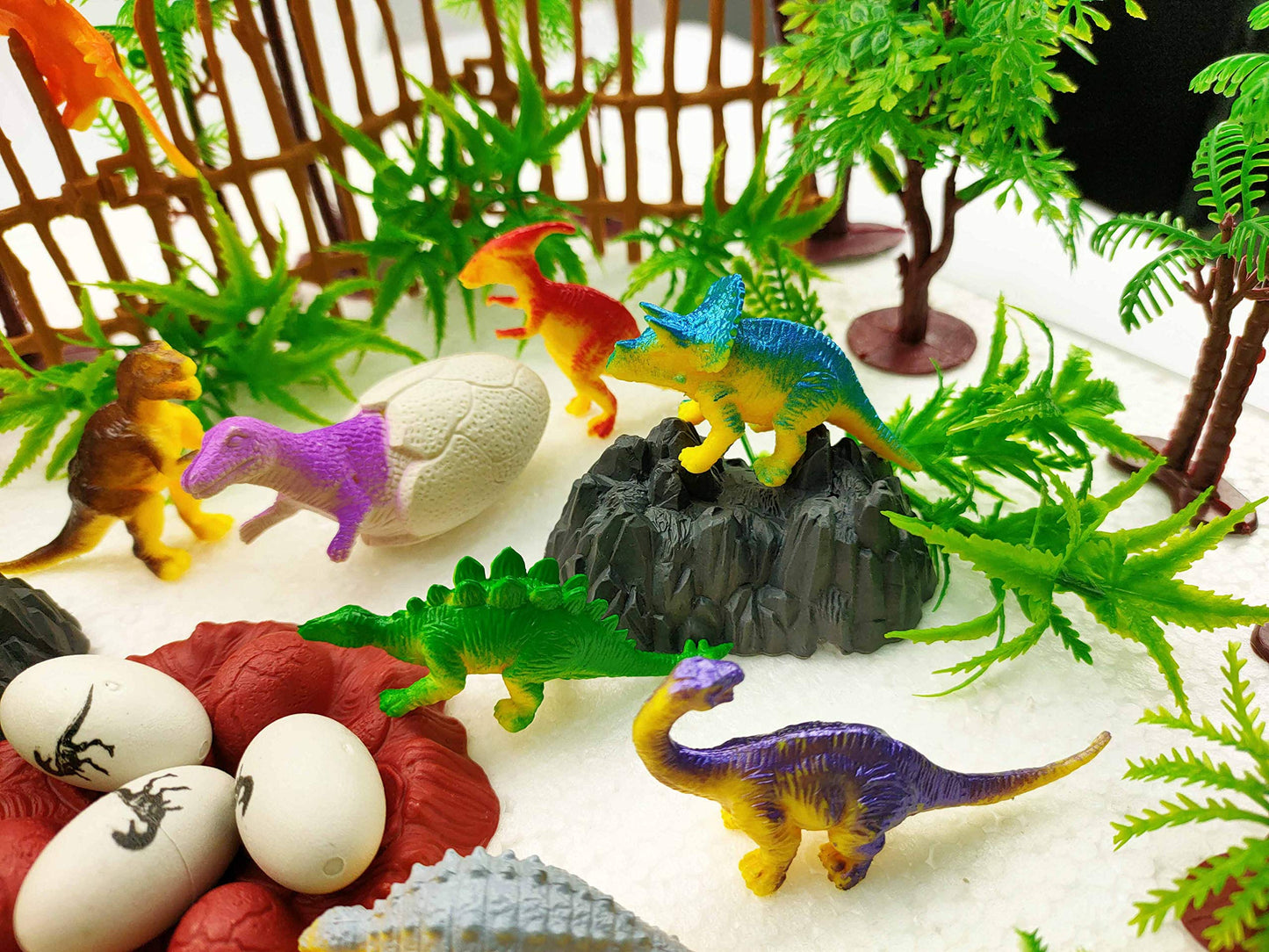MOMOONNON 56 Pcs Dinosaurs Cake Decorations Set - Ho Scale Trees & Toys, Multi-Color, PVC - Perfect for Kids' Parties & Cake Toppers