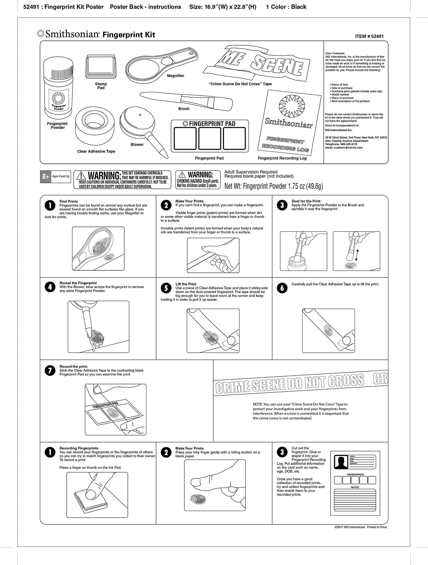 Smithsonian Science Activities Smithsonian Finger Print Kit Gray