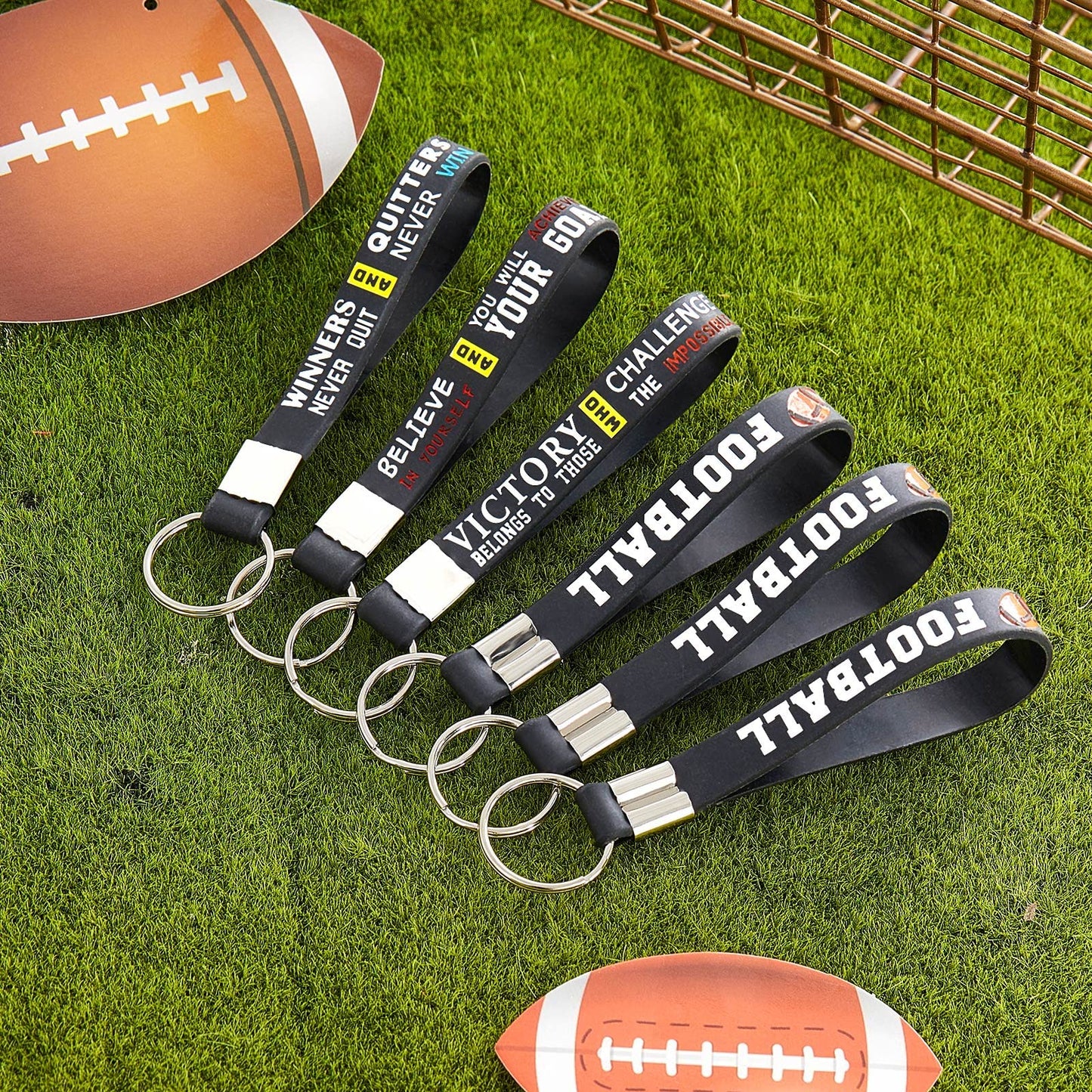 Junkin 48 Pieces Football Party Favors Football Silicone Keychains Gift Senior Night Accessories Party Supplies