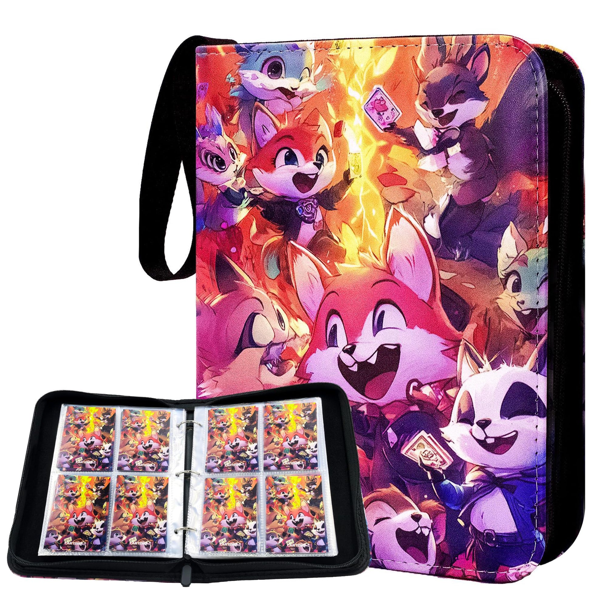 504 double-sided loose leaf Collector Album 4 Pocket Card Binder Advanced Zipper Card Binding Device TCG sports trading card binder(Cartoon style) (4-color-504)