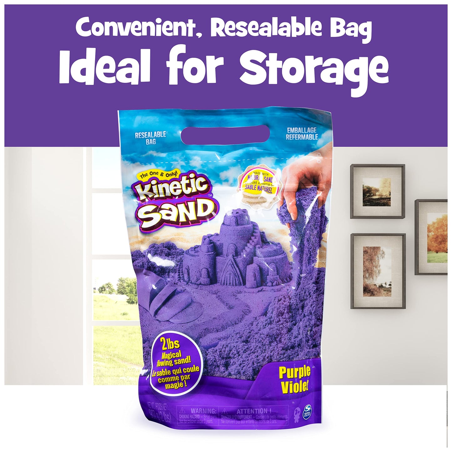 Kinetic Sand, The Original Moldable Sensory Play Sand Toys for Kids, Purple, 2 lb. Resealable Bag, Ages 3+