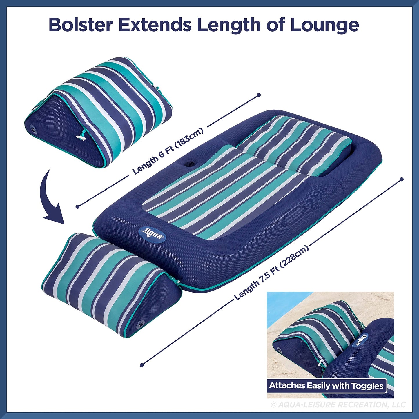 Aqua enhanced Convertible Pool Float Lounge - Extra Large - Heavy Duty  Inflatable Pool Floats for mature-themeds with Cupholder - Navy/Green/White Stripe