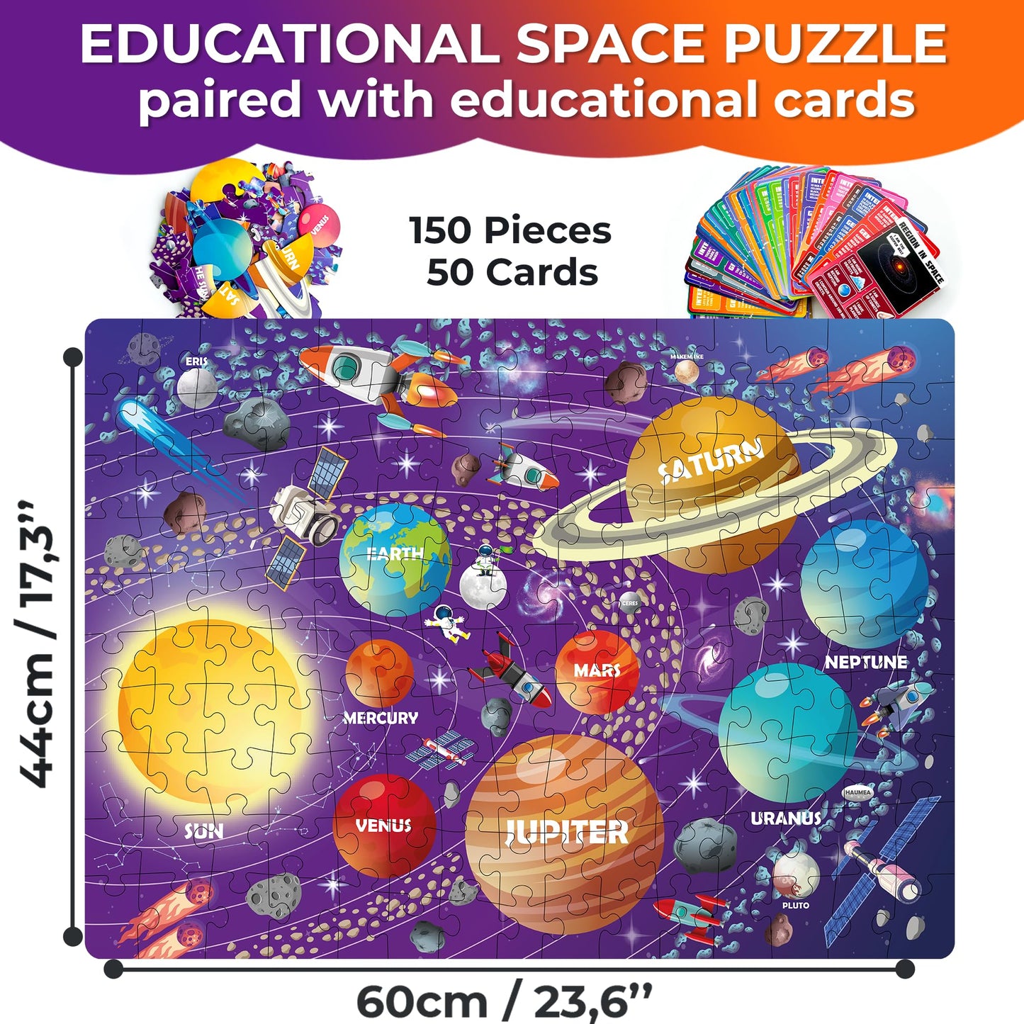 Quokka Puzzles For Kids Ages 8-10 - 150 Pcs Jigsaw Puzzles For 6-8 Year Olds - 400+ Facts On 50 Double-Sided Flashcards | Learn Space | Education Activity Gift - Shaped Puzzles For Toddlers 4-6