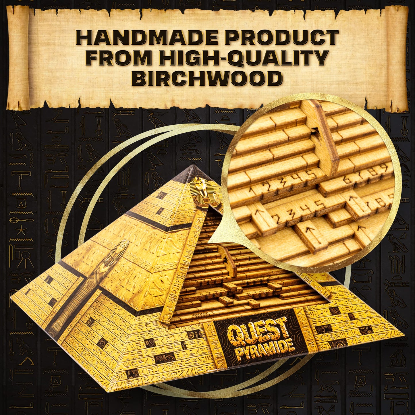 ESC WELT Quest Pyramid Puzzle Box - Escape Room in a Box - Brain Teaser Puzzle for mature-themeds & Teenagers - Puzzle Box with Hidden Compartment - 3D Puzzle for mature-themeds - Wooden Puzzle for Family Games