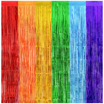 Rainbow Birthday Party Decorations, Rainbow Streamers Tinsel Foil Fringe Curtains - Thicken 2 Pack 3.2 x 8.2 FT - Photo Booth Pr