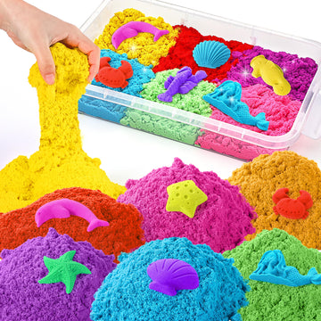Sikmcle Play Sand With Sensory Bin Toy For Kids, 8 Lb Of 7 Colored Bulk Magic Sand With Sandbox For Toddlers, Sensory Sand Kit F
