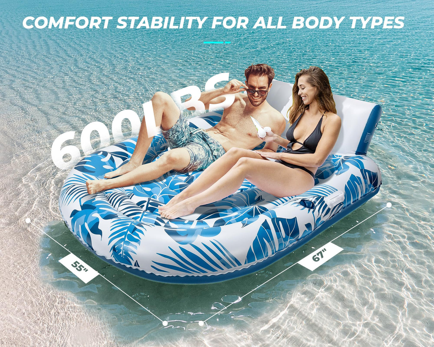 JCLEAL Pool Floats mature-themed 2 Person Inflatable Tanning Pool Lounger Extra Large River Rafts Heavy duty Water Floaties Chair Lounge Recliner with Cupholder Backrest Handles Swimming Toys Party Lake Ocean