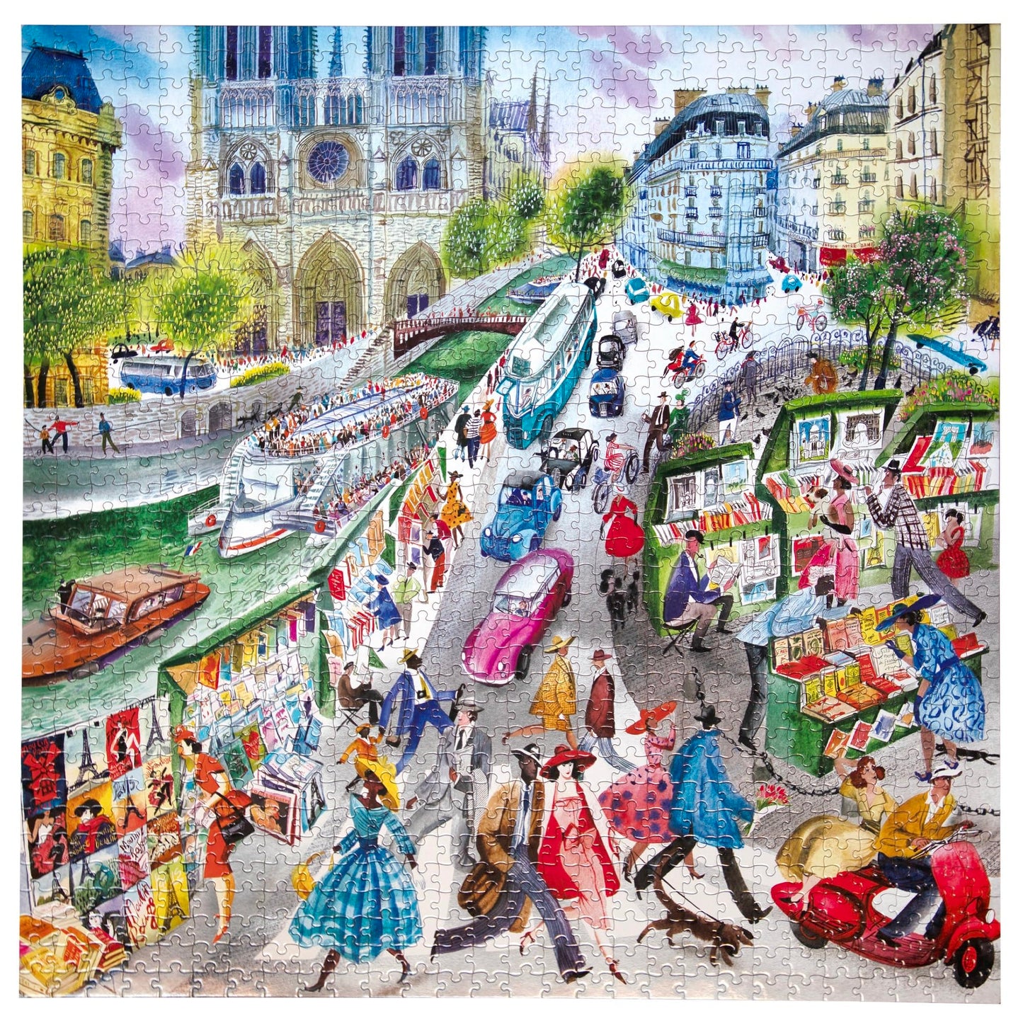 eeBoo Piece & Love: Paris Bookseller - 1000 Piece Puzzle - mature-themed Square Jigsaw  23x23  Includes Image Reference Insert  Glossy Pieces