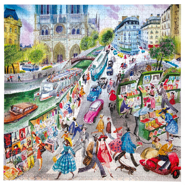 Eeboo Piece & Love: Paris Bookseller - 1000 Piece Puzzle - Adult Square Jigsaw, 23X23, Includes Image Reference Insert, Glossy P